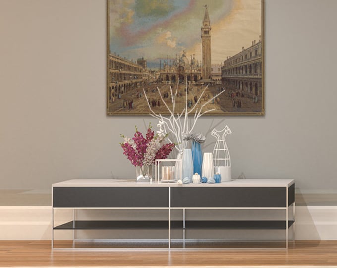 Venetian San Marco Square Tapestry: Canaletto-Inspired Italian Woven Wall Art, Jacquard Home Decor