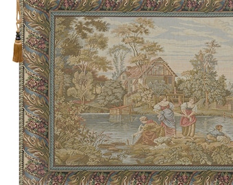 Elegant European Jacquard Wall Tapestry - Classical Italian Mill Scene Landscape Artwork