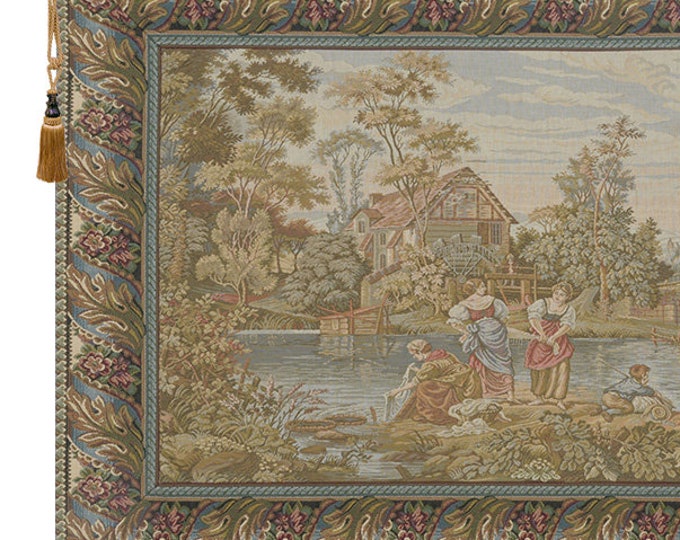 Elegant European Jacquard Wall Tapestry - Classical Italian Mill Scene Landscape Artwork