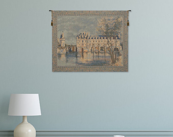 Chenonceau Castle Jacquard Tapestry: Elegant Belgian Woven Wall Art for Home Decor