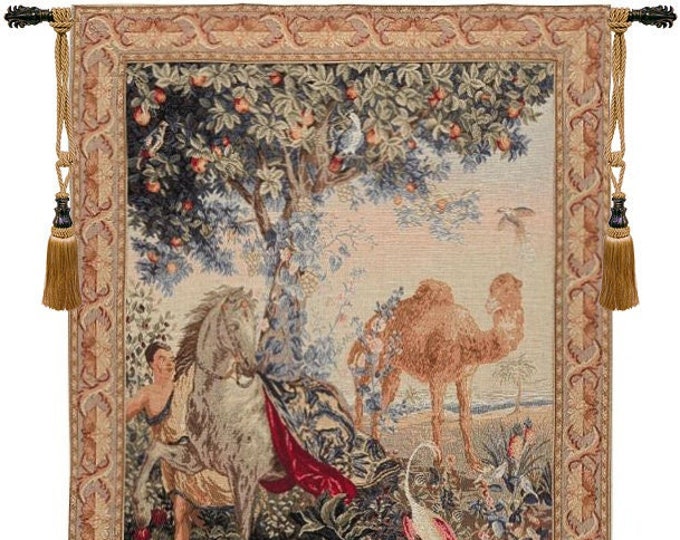 French Jacquard Woven Wall Tapestry: Cheval Drape, Horse & Camel
