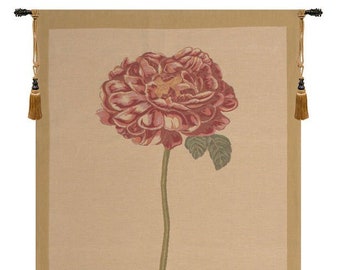 Redoute Rose European Wall Tapestry - Red Floral Decorative Wall Tapestry - Woven jacquard Wall Decor Art - Modern Home Decor Wall Hanging