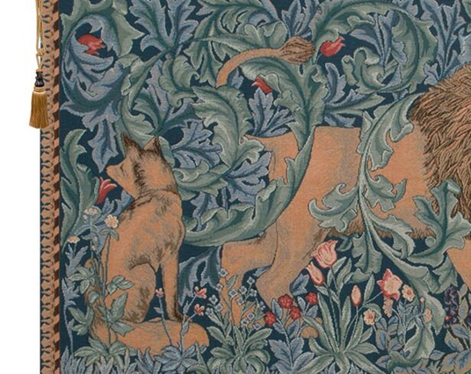 William Morris Lion European Tapestry - Medieval Animal Art Wall Hanging - Decorative Jacquard Woven Decor
