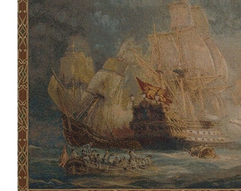 European Naval Battle Italian Jacquard Woven Wall Tapestry Medieval Seascape Home Decor