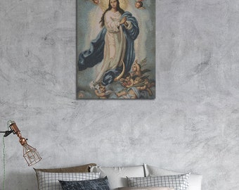 Lady of Assumption European Wall Tapestry - Belgian Artwork Virgin Mary Wall Decor, Jacquard Woven Religious Wall Art Decor -Religious Gift