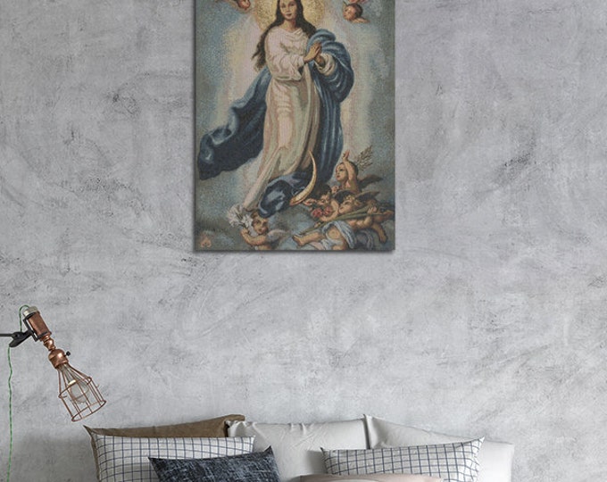 Lady of Assumption Tapestry: Woven Virgin Mary Religious Wall Art