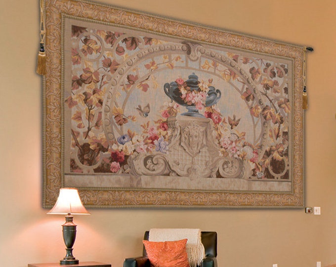 Beauvais French Tapestry: Flower Bouquet Woven Wall Hanging (34x54 inch)