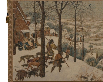 Hunting in the Snow Tapestry: Italian Jacquard Woven Wall Art