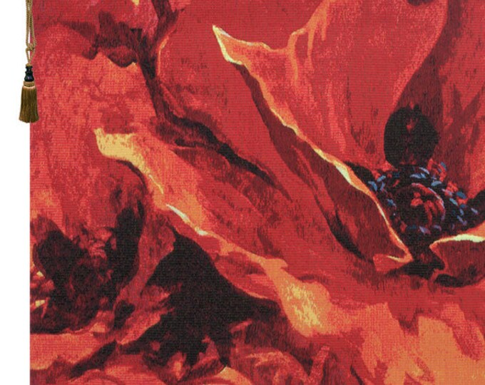 Elegant Red Floral Wall Tapestry: Belgian Woven 'These Dreams' Botanical Art for Home Decor