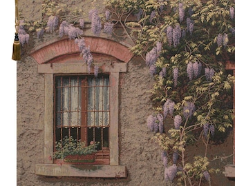 Wisteria Window Wall Tapestry: European-Inspired Woven Art for Living Room Decor, Colorful Floral Gift