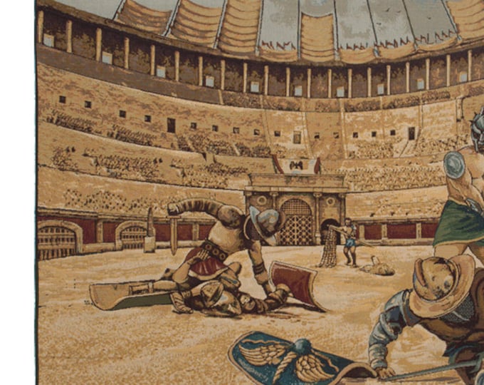 Gladiators Jacquard Woven Tapestry Italian Wall Hanging Historical Art Decor 24x42 Inch