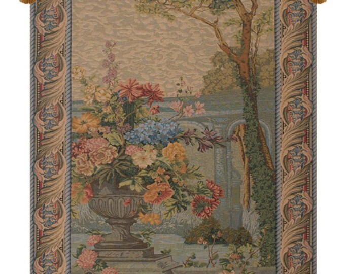 Elegant European Veranda Floral Tapestry 68x39 Inch - Antique Belgian Woven Wall Art Decor Hanging
