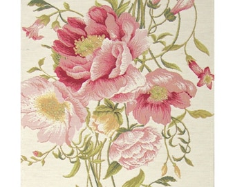 Peonies White Table Runner - Tapestry Table Runner - Jacquard Woven Hand FInished Tapestry Table Runner