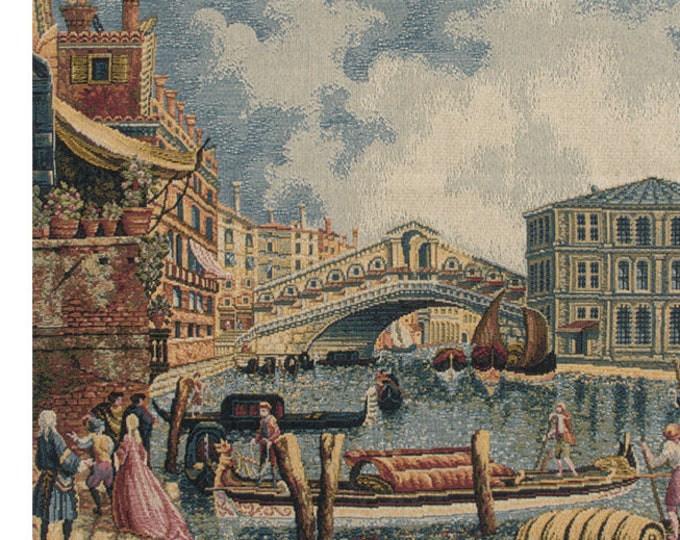 Ponte di Rialto II European Coastal Tapestry - Woven Italian Landscape Wall Hanging Art Decor