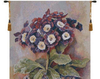 Primula European Wall Tapestry - Flower Bouquet Light Background Wall Décor Art - Woven Jacquard Wall Art - Purple Floral Wall Hanging