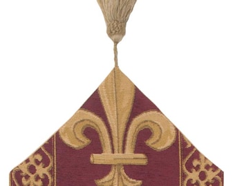 Fleur De Lys Red Tapestry Table Runner 12x38 inch - Elegant Regal Red & Gold Design - Classic Fleur De Lis Home Accent