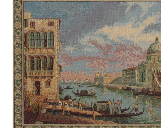 Venezia Italian Wall Tapestry: Woven Canal Scene, 12x19 inch EuropeanJacquard Woven Wallhanging