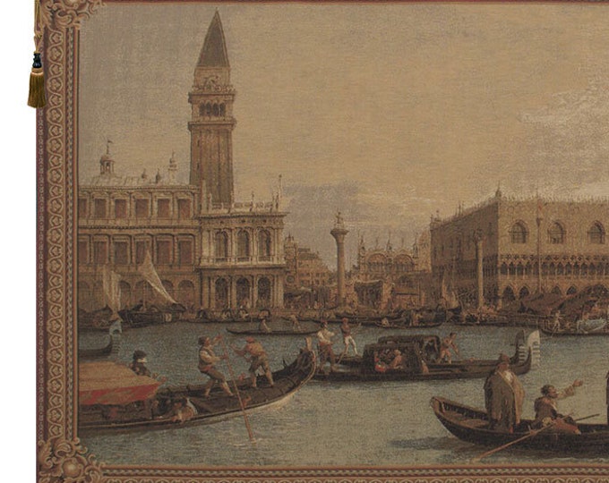 Venice Canaletto Belgian Woven Wall Tapestry - Italian Landscape Art Hanging Decor for Living Room Bedroom