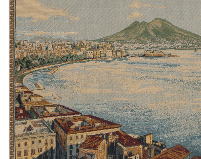 Gulf of Naples Tapestry: Italian Sea Landscape Woven Wall Hanging Decorative Art 12x19 Inch