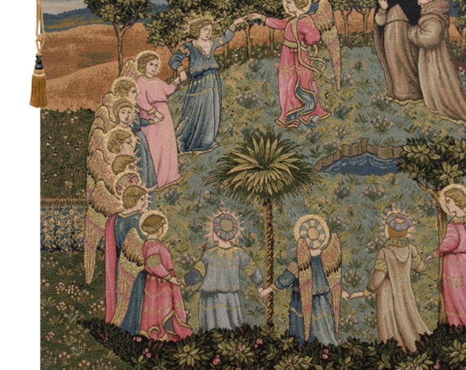 Italian Woven Angels Garden Tapestry : Religious Wall Art Hanging, Jacquard Fabric, 25x36 Inches