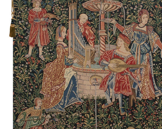 Medieval Concert Tapestry Belgian Woven Millefleurs Wall Hanging Decorative Art