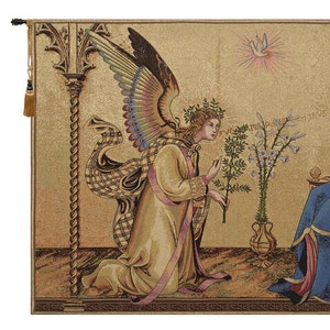 Annunciation Gothic Tapestry: Italian Religious Wall Art Featuring Saints and Angels