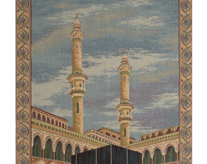 Mecca European Jacquard Wall Tapestry: Woven Religious Italian Decor Art, Islamic Hanging 42x24 inches