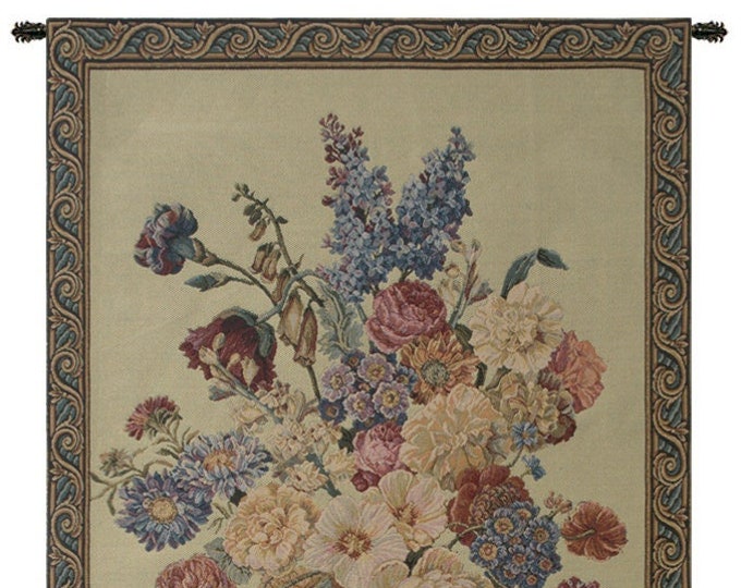 Floral Wall Tapestry: Italian Woven Art with Pansies (40x26 inch)