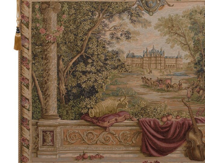 Woven Jacquard Tapestry: Antique European Castle Landscape - Medieval Wall Hanging