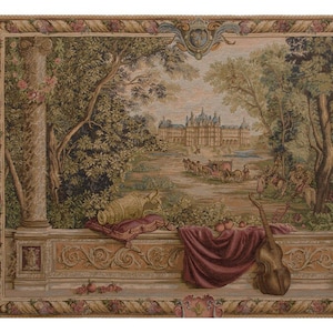 Verdure Au Chateau II ヨーロピアン ウォール タペストリー - アンティーク 織り ウォール ハンギング - 風景装飾 ウォール ハンギング - ジャカード ウォール タペストリー