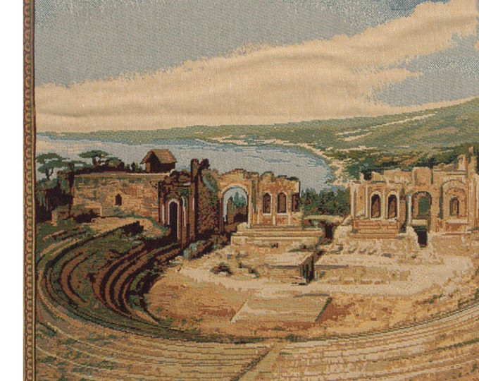 Taormina Italian Jacquar Woven Tapestry Wallhanging: Ancient Greek Theater Wall Decor