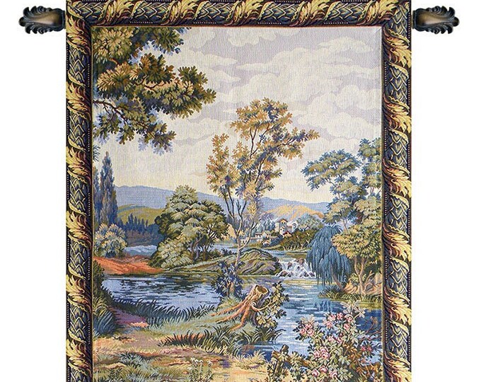 Italian Jacquard Wall Tapestry: Cascata Waterfall Landscape Art