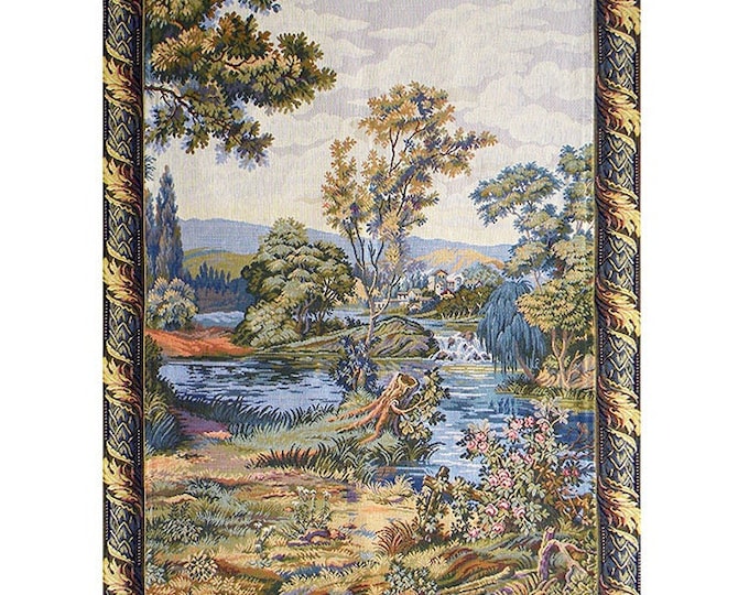 Italian Jacquard Cascata Waterfall Landscape Wall Tapestry Art Hanging Woven Decorative Modern Classical Medieval