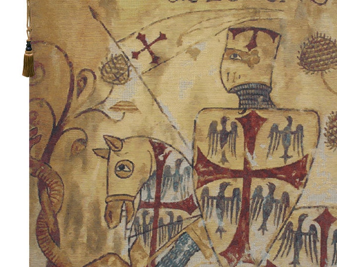 Chevaliers European Medieval Wall Tapestry - Cream Jacquard Woven Gobelin Decorative Art Hanging