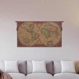 Medieval Italian World Map Tapestry: Antique-Style Woven Wall Hanging Art for Historical Decor