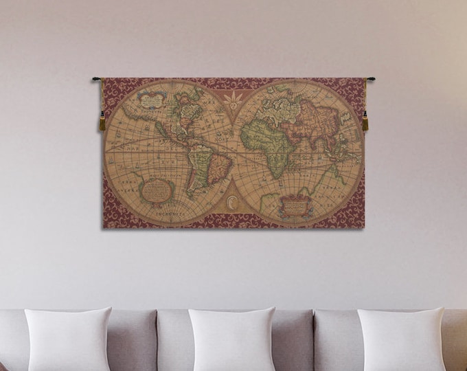 Medieval Italian World Map Tapestry: Antique-Style Woven Wall Hanging Art for Historical Decor