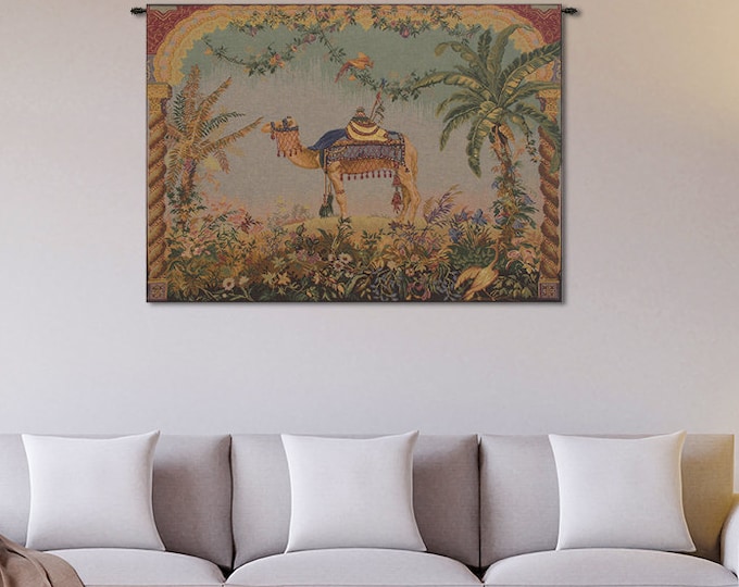 French Camel Tapestry: Woven Floral Wall Hanging (44x58 inch)