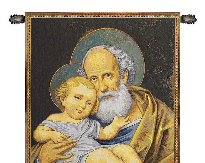 St. Joseph & Christ Child Tapestry: Woven Italian Religious Wall Art