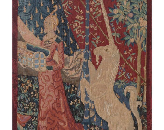 Jeune Fille Au Coffret European Wall art tapestry: Jacquard Woven Wallhanging