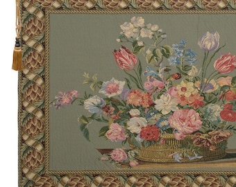 Floral Basket Tapestry Wall Hanging Vintage Flower Still Life European Woven Home Decor