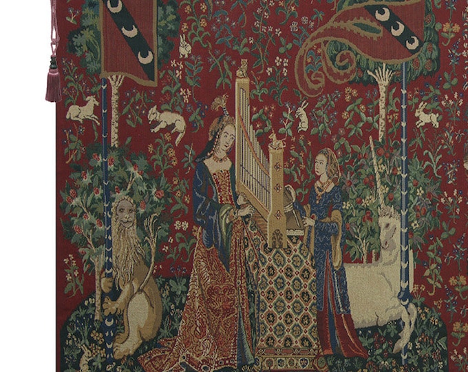 Lady and the Unicorn Medieval Panoramic Tapestry - Jacquard Woven European Wall Hanging Art Decor