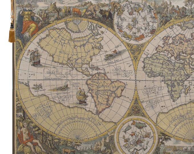 European Map Tapestry Wall Hanging: Medieval Jacquard Woven Decor