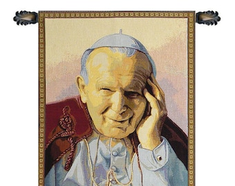 Pope John Paul II Papa Wojtyla European Wall Tapestry - Saint Religious Wall Decor Art - Woven Italian Wall Tapestry - Madonna Wall Hanging