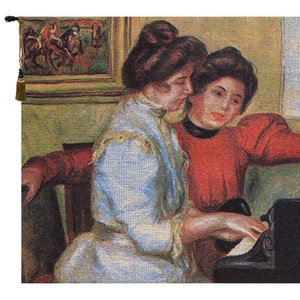 piano tapestry wall hanging vintage music art Belgian woven jacquard classical interior scene piano players elegant home decoration