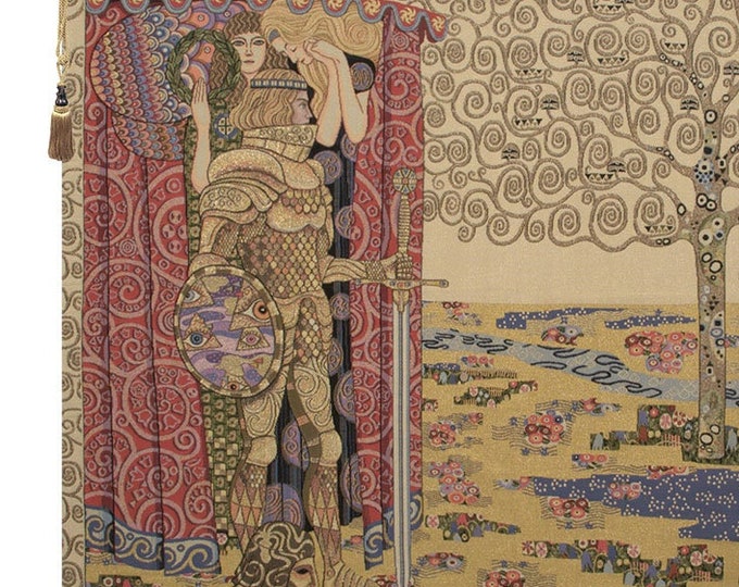 Gustav Klimt Knight with Tree of Life Jacquard Wall Tapestry - Medieval Art Hanging Decor