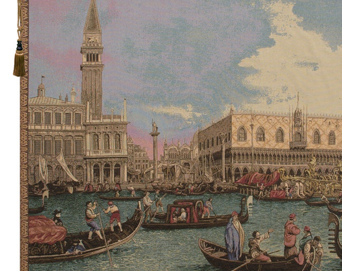 Venice Canaletto Jacquard Wall Tapestry Italian Coastal Decor Medieval Art Hanging 36x54 Inch