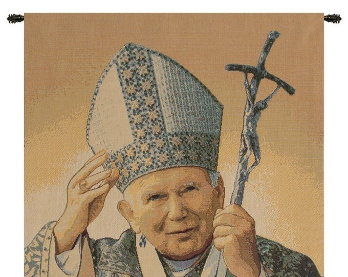 Pope John Paul II Tapestry: Italian Woven Religious Wall Hanging