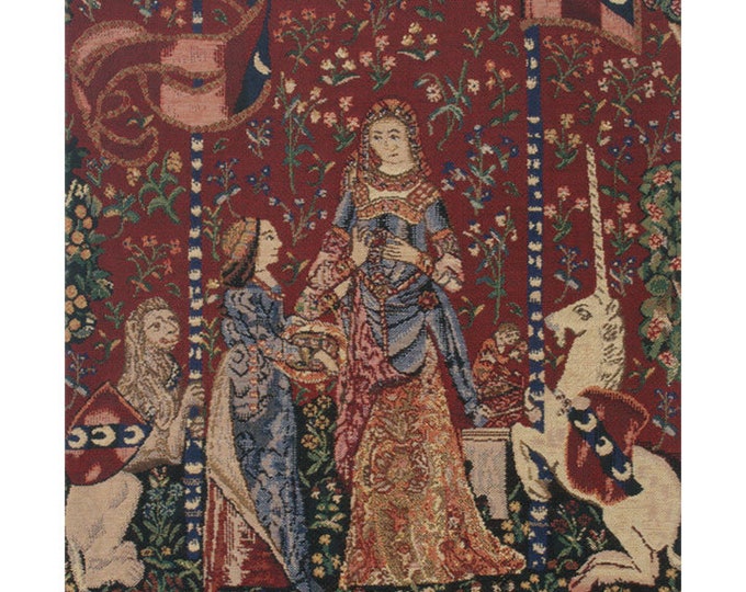 Lady and the Unicorn Tapestry Wall Art Decor: Medieval Mille Fleurs Woven Wall Hanging