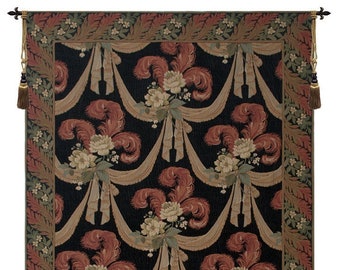 Elegant Floral Scroll II European Wall Tapestry - Floral Decorative Wall Hanging - Woven Belgian Wall Tapestry - jacquard Wall Decor Art