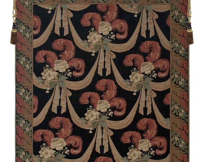 Elegant Floral Scroll European Jacquard Wall Tapestry - Belgian Woven Decorative Hanging Art Decor